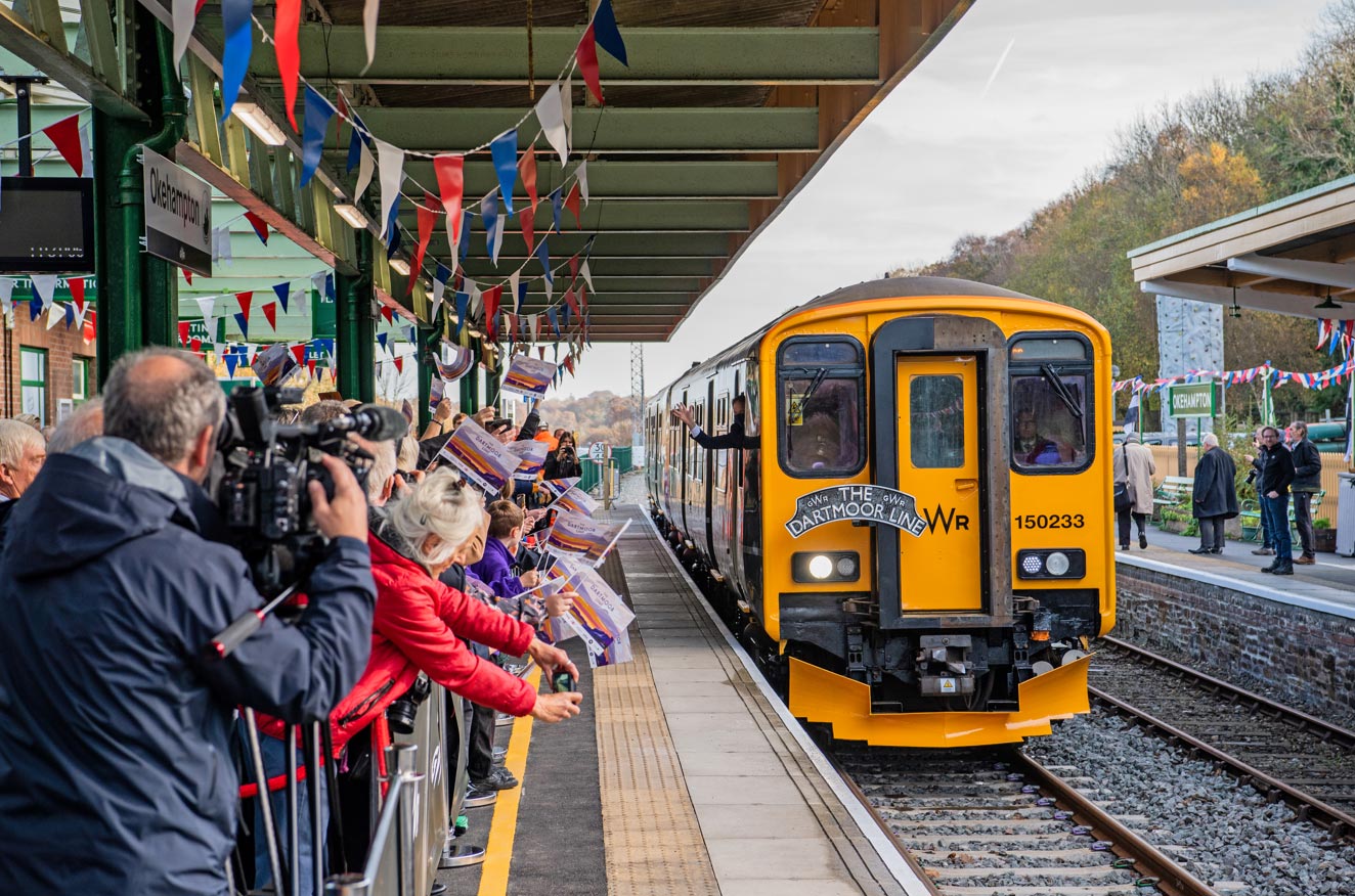 Train arrives at Dartmoor Line official launch event
