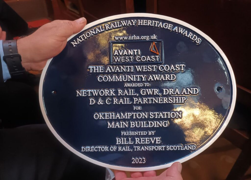 Heritage Award plaque for Okehampton station