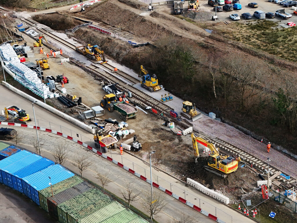 Machinery on site at Okehampton Interchange to undertake track work