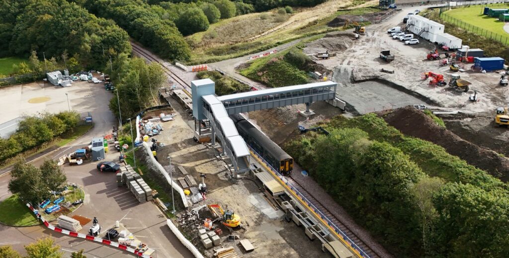 Okehampton Interchange station with footbridge installed