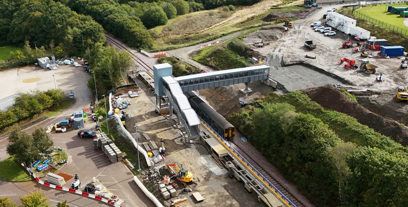 Okehampton Interchange station with footbridge installed
