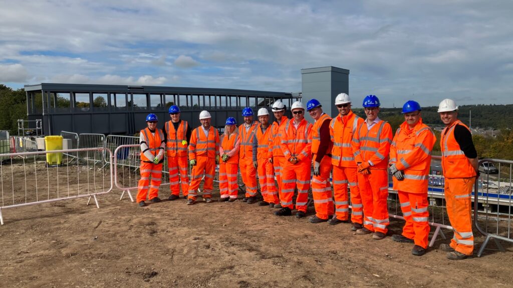 Stakeholders next to the station footbridge